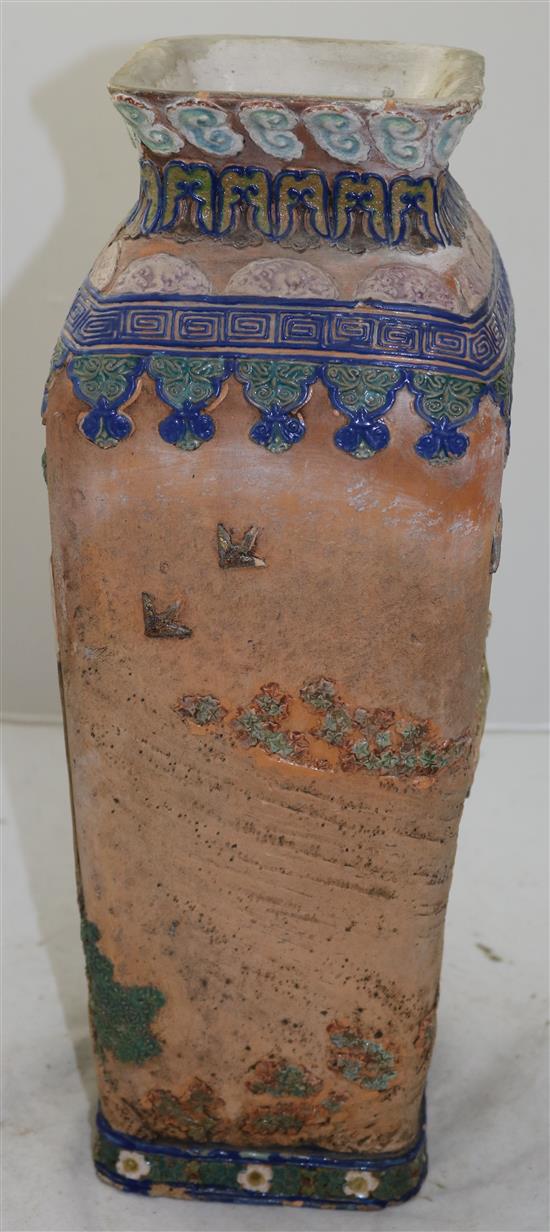 A large Chinese colour tinted pottery rectangular baluster vase, early 20th century, 42cm, slight restorations